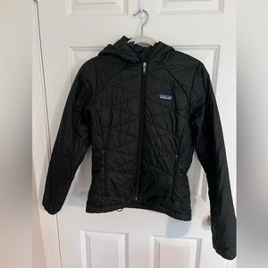 Women Patagonia Primaloft Jacket Black Full Zip Hooded Size XS